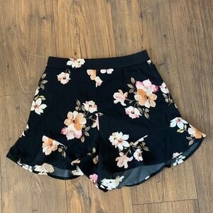 Floral Shorts with Ruffle Hem
